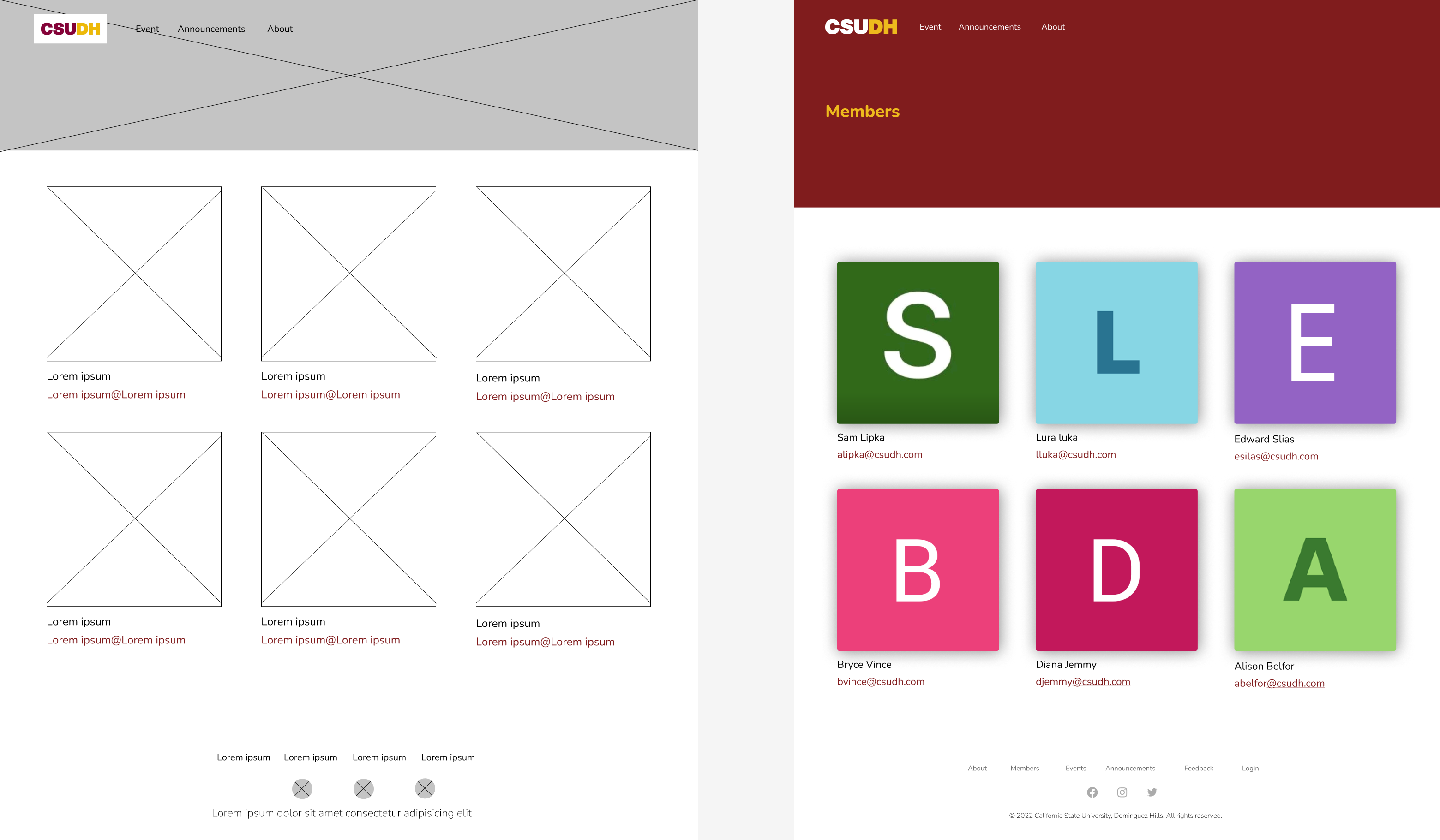 Members directory with color-coded visual anchors for Faculty, Officers, and Members